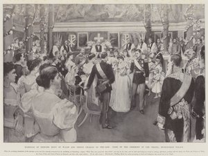 Mariage de la princesse Maud de Galles et du prince Charles de Danemark, fin de la cérémonie dans la chapelle, palais de Buckingham